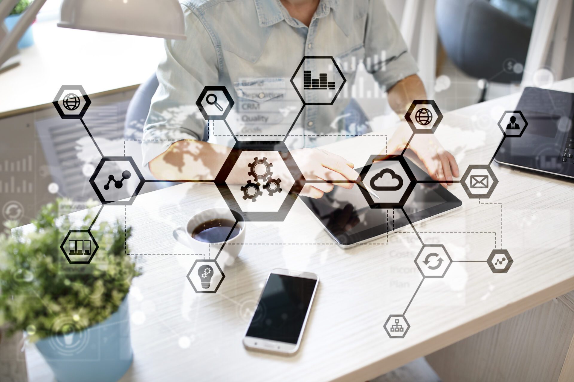 IOT, Automation, industry 4.0. Information technology in manufacturing concept. Smart factory. IOT, Automation, industry 4.0. Information technology in manufacturing concept. Smart factory.